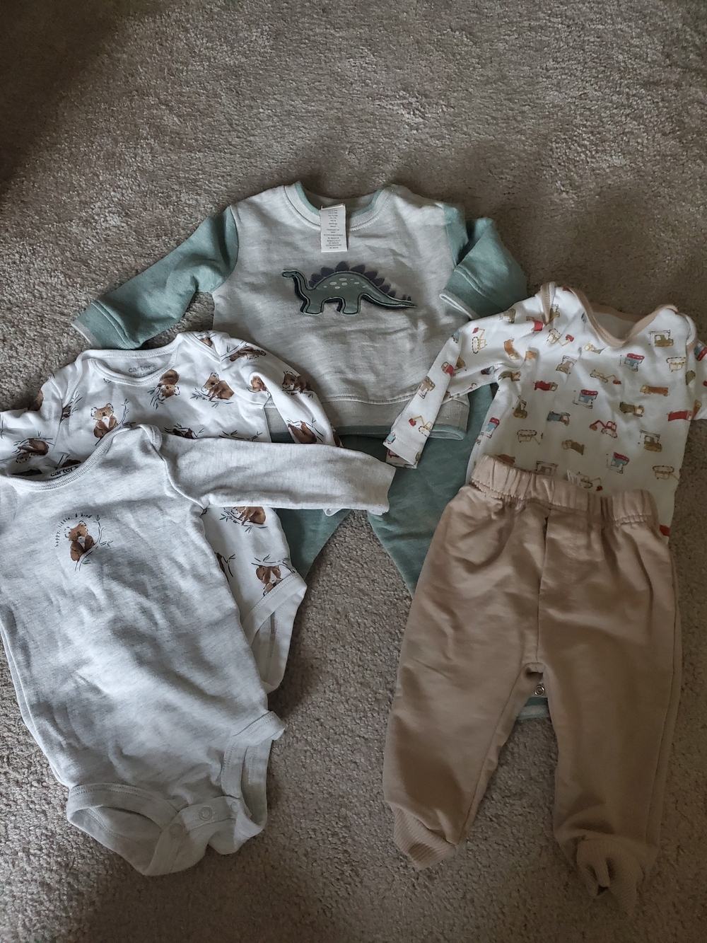 Baby 5-Piece Outfit Set - Mint, Cream, Tan with Dino